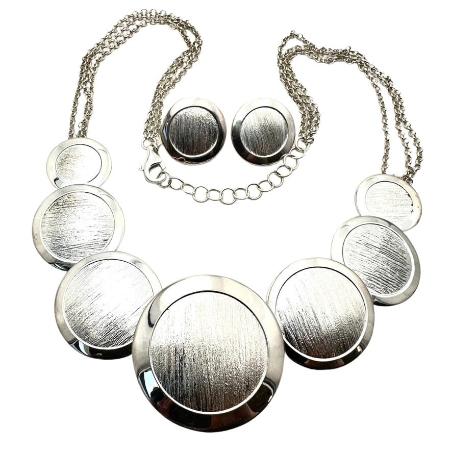 Italy Sterling Silver Statement 20 Inch Necklace Pierced Earrings Set 41 Grams (1 of 3)