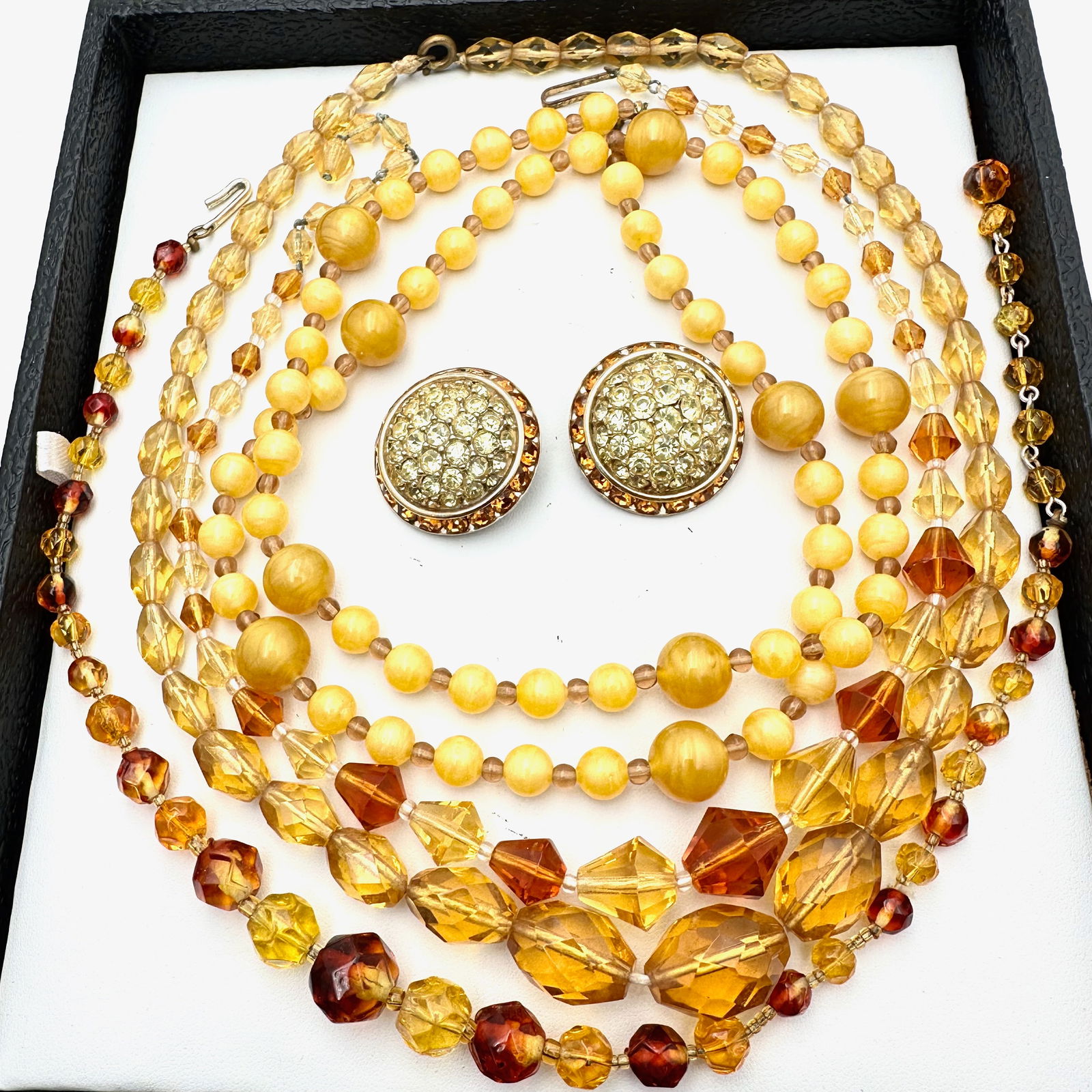 Vintage Antique Czech Glass Necklace Group Coro Rhinestone Earrings Yellow: Vintage Antique Czech Glass Necklace Group Coro Rhinestone Earrings Yellow