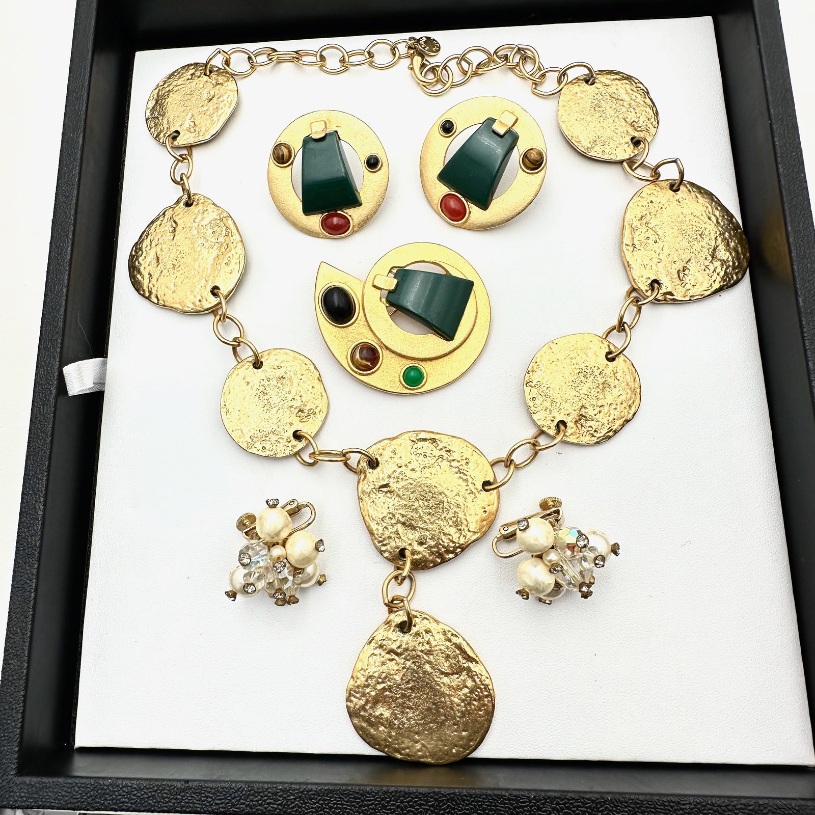 Vintage Jewelry Group Modernist Necklace Erwin Pearl Brooch Earring Set Vendome (1 of 3)