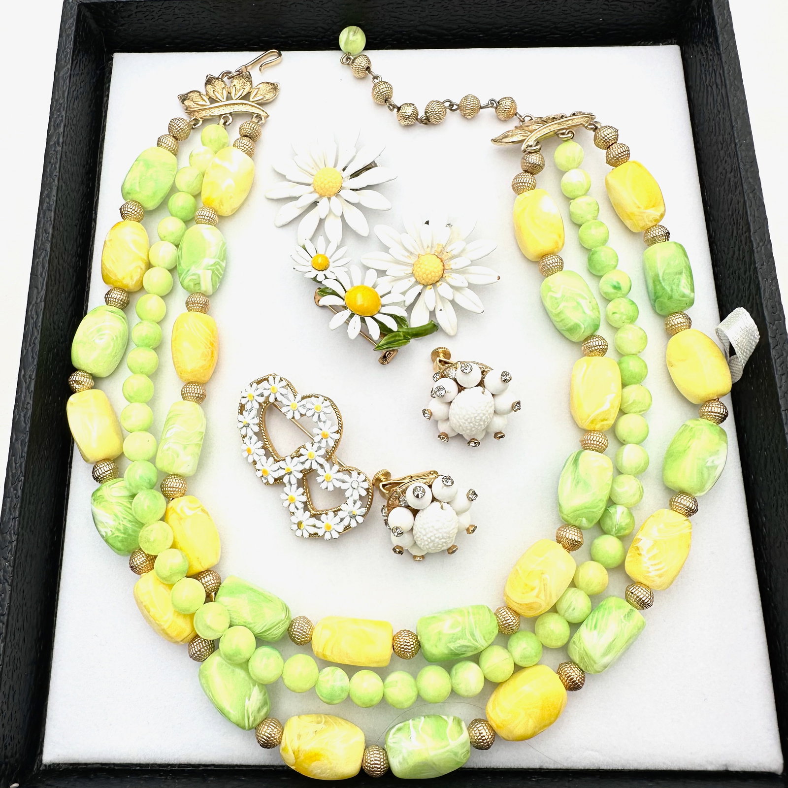 Vintage Mid Century Coro Necklace Jewelry Group Vendome Earrings Enamel Flowers: Vintage Mid Century Coro Necklace Jewelry Group Vendome Earrings Enamel Flowers