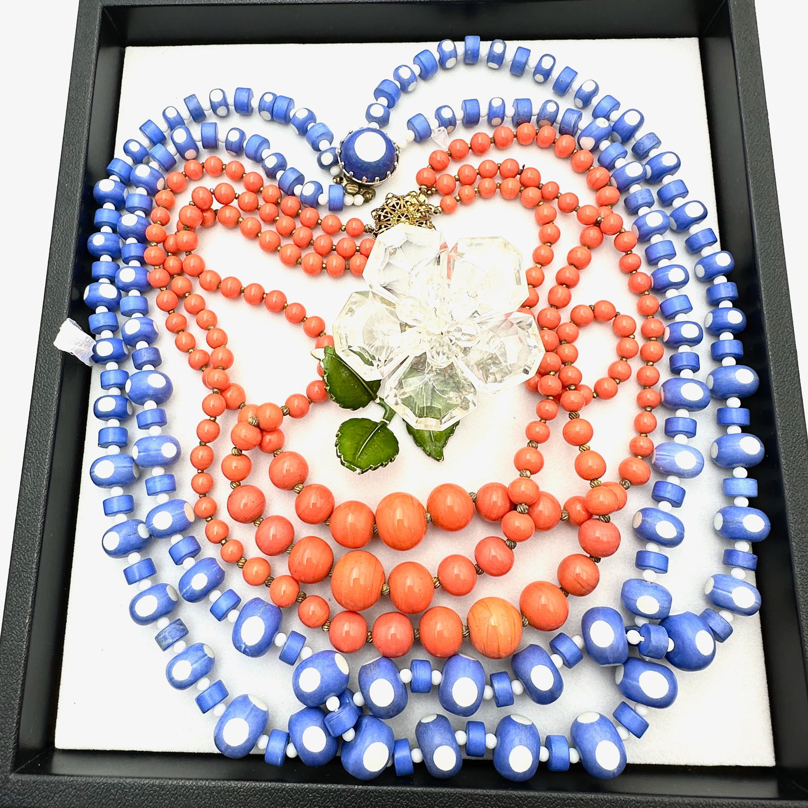 Vintage Mid Century Multi Strand Necklaces Lucite Germany Flower Brooch: Vintage Mid Century Multi Strand Necklaces Lucite Germany Flower Brooch