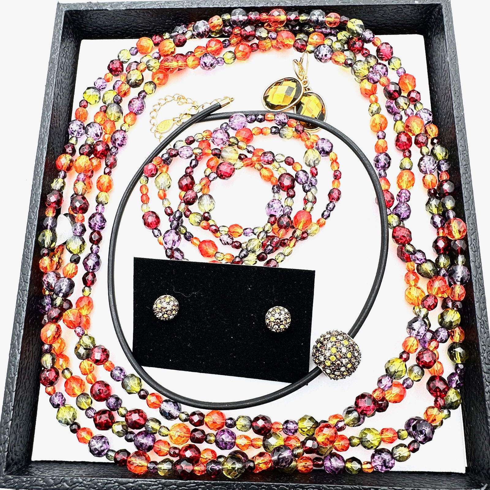 Vintage Joan Rivers Czech Glass Necklace Bracelets Crystal Earrings Set (1 of 3)