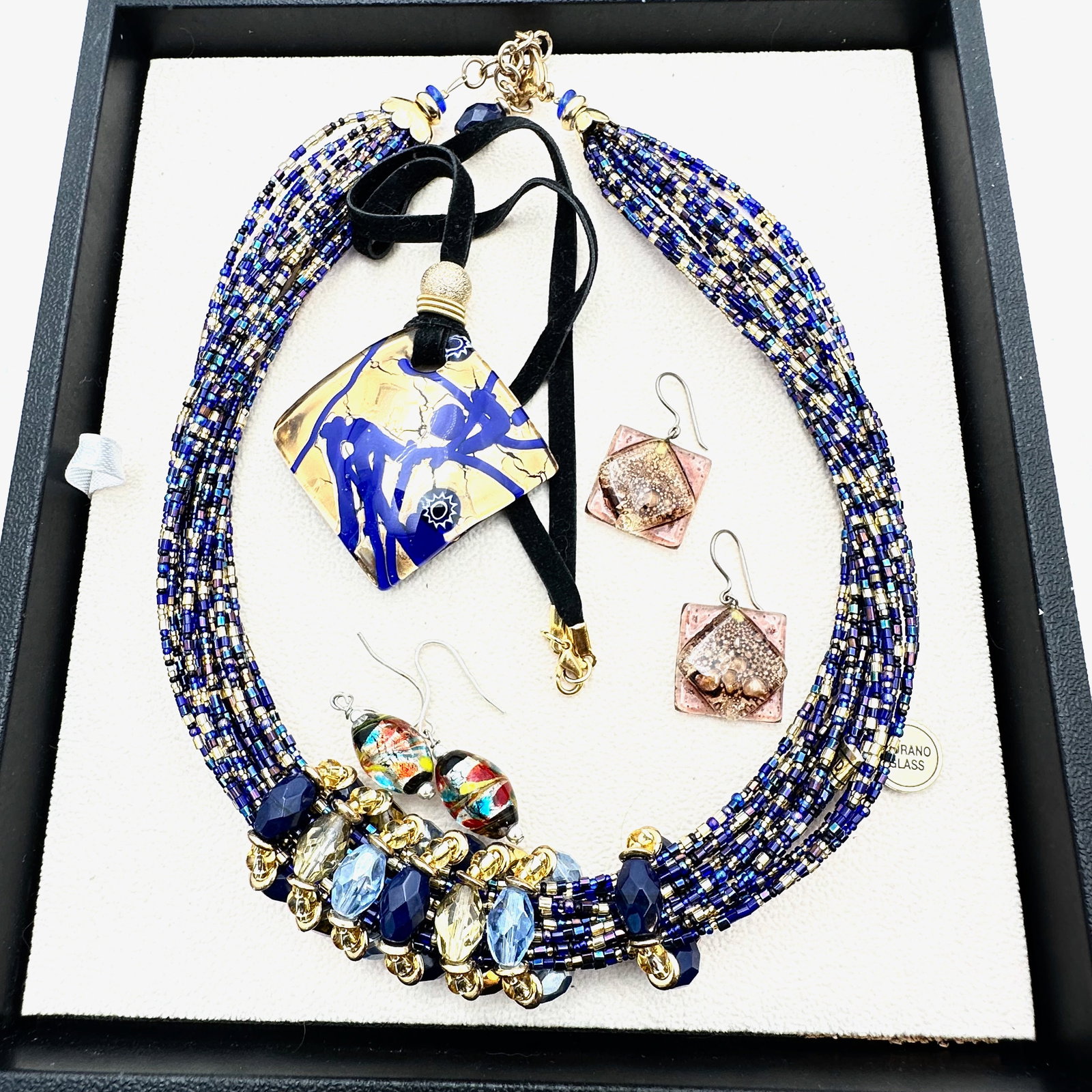 Vintage Group Lot Murano Glass Necklaces Earrings Blue Multicolor: Vintage Group Lot Murano Glass Necklaces Earrings Blue Multicolor
