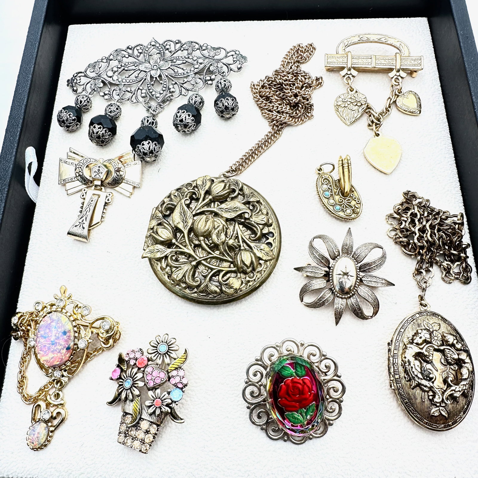 Vintage Group Lot Locket Necklaces Brooches Victorian Revival: Vintage Group Lot Locket Necklaces Brooches Victorian Revival