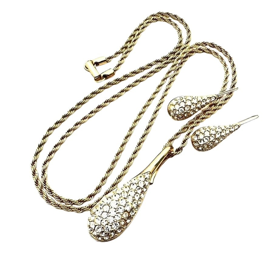 Signed Swarovski Crystal Gold Plated Necklace Pierced Earrings Set (1 of 3)