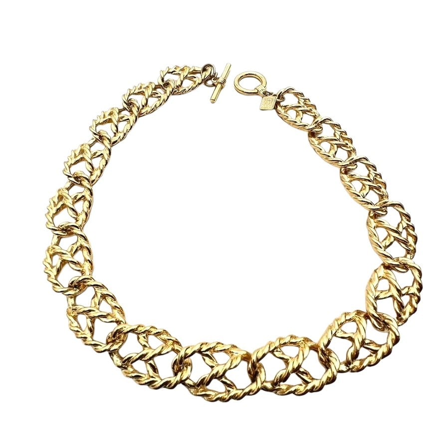 Vintage Anne Klein 1980s Gold Tone Rope Link Statement Necklace (1 of 3)