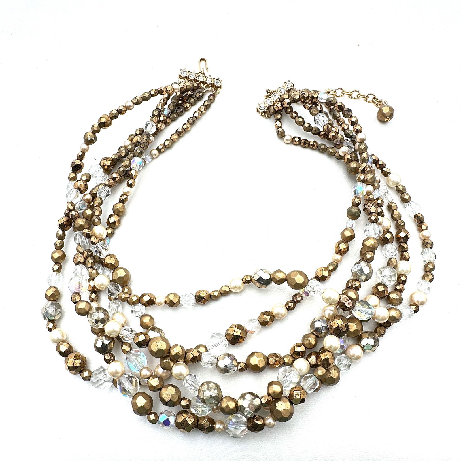 Vintage Oscar De La Renta Multi Strand Gold Pearl Glass Bead Necklace: Vintage Oscar De La Renta Multi Strand Gold Pearl Glass Bead Necklace