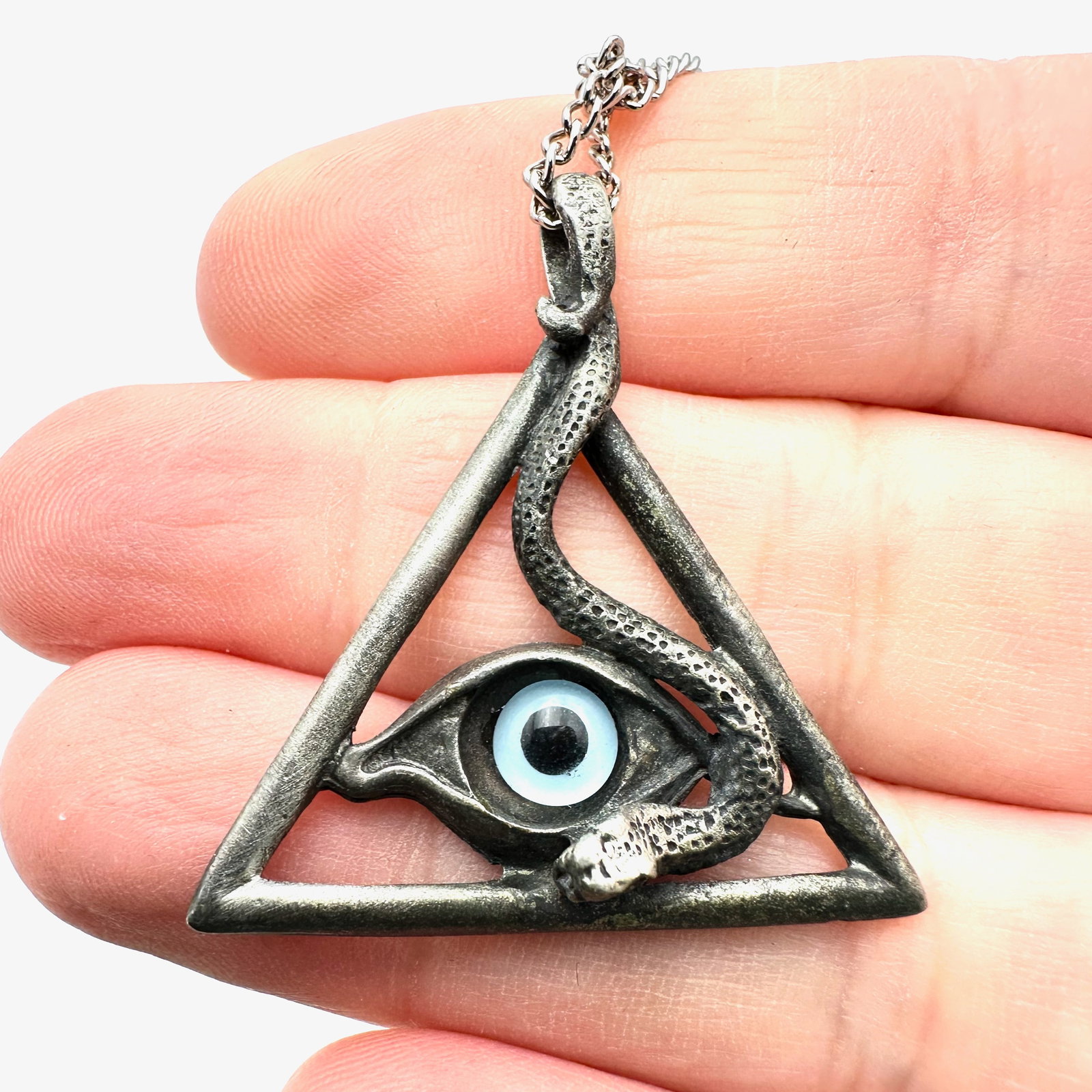 Vintage Pewter Evil Eye Of Horus Pendant Necklace: Vintage Pewter Evil Eye Of Horus Pendant Necklace