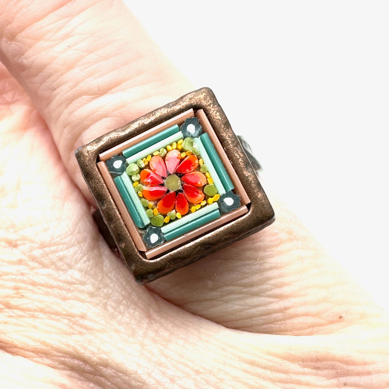 Vintage Micro Mosaic Copper Ring Adjustable Size Artisan (1 of 2)