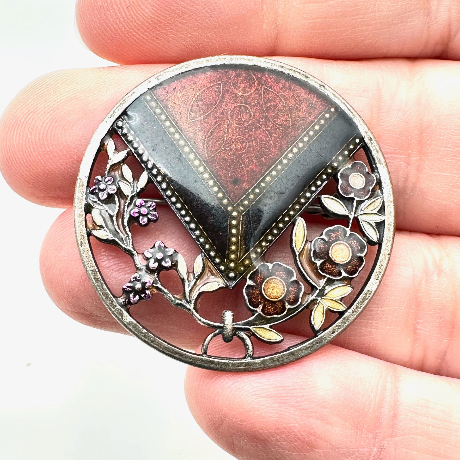 Vintage French Catherine Popesco Silver Tone Enamel Brooch (1 of 2)