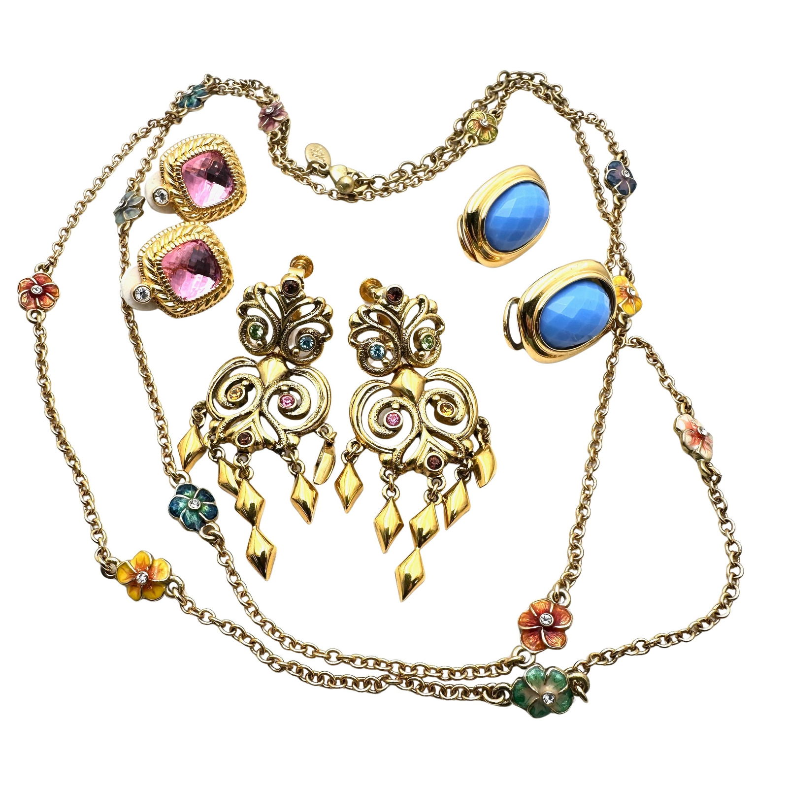 Vintage Group Joan Rivers Jewelry Earrings Necklace Pink Blue Flowers (1 of 2)