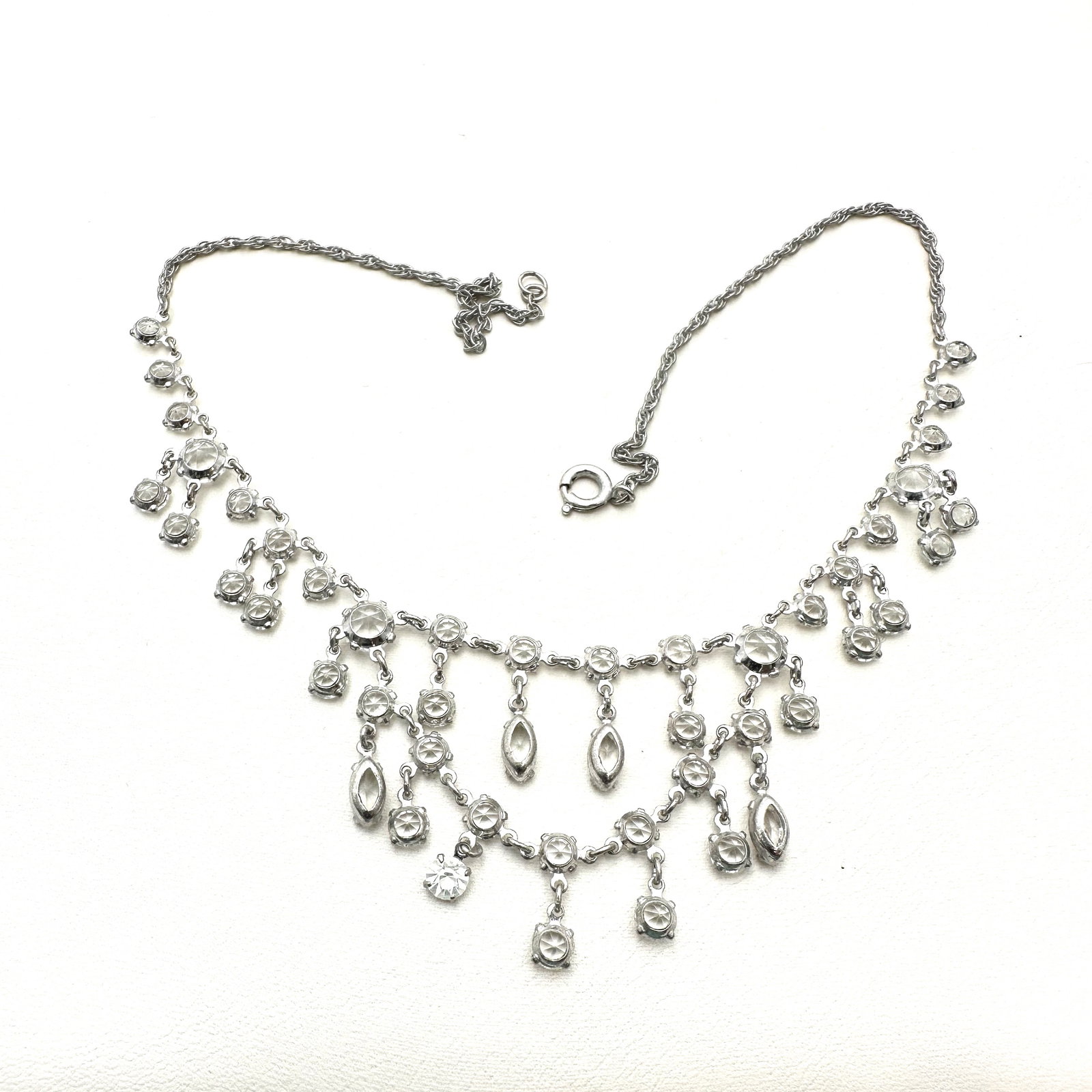 Antique Clear Crystal Silver Tone Necklace 15 Inch: Antique Clear Crystal Silver Tone Necklace 15 Inch