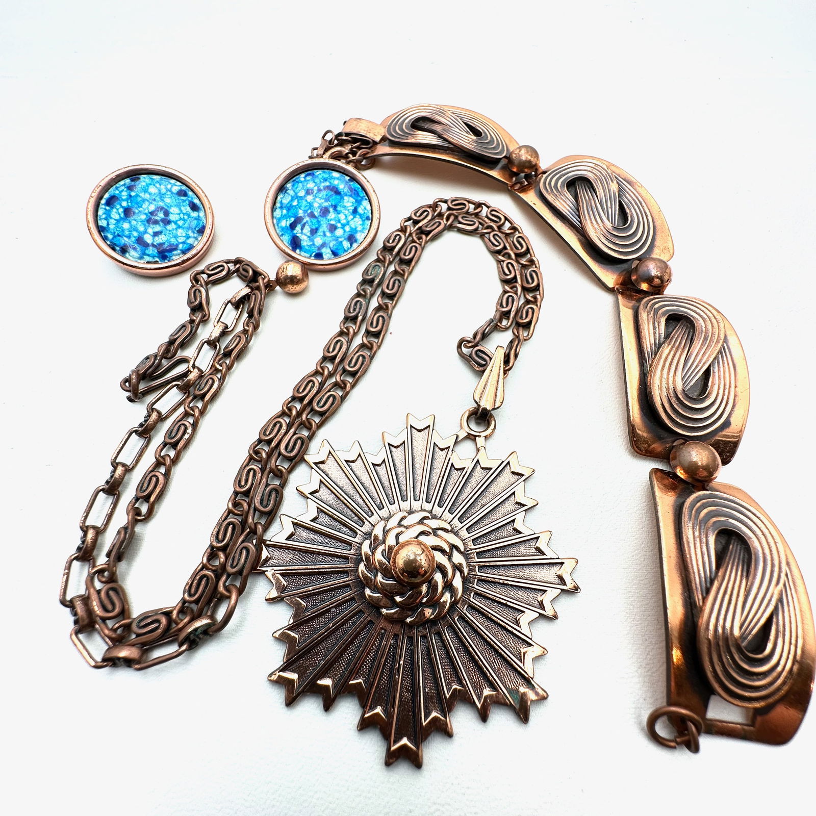 Vintage Group of Artisan Copper Jewelry Renoir Enamel Earrings Bracelet Necklace (1 of 2)