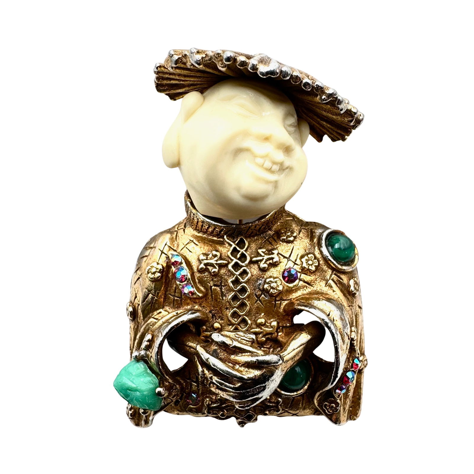 Vintage Har Laughing Buddha Asian Gold Tone Brooch (1 of 3)