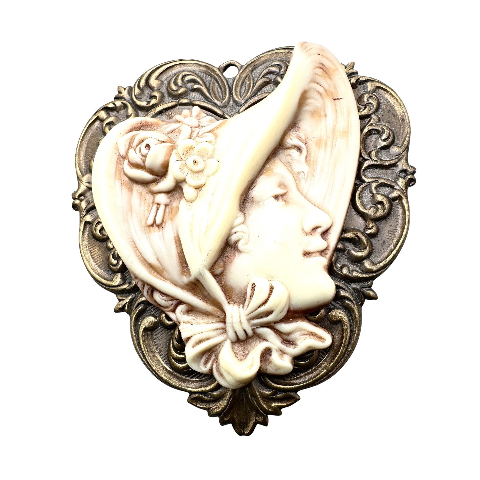 Vintage Brooch Victorian Revival Victorian Lady Bronze Tone Pin (1 of 3)