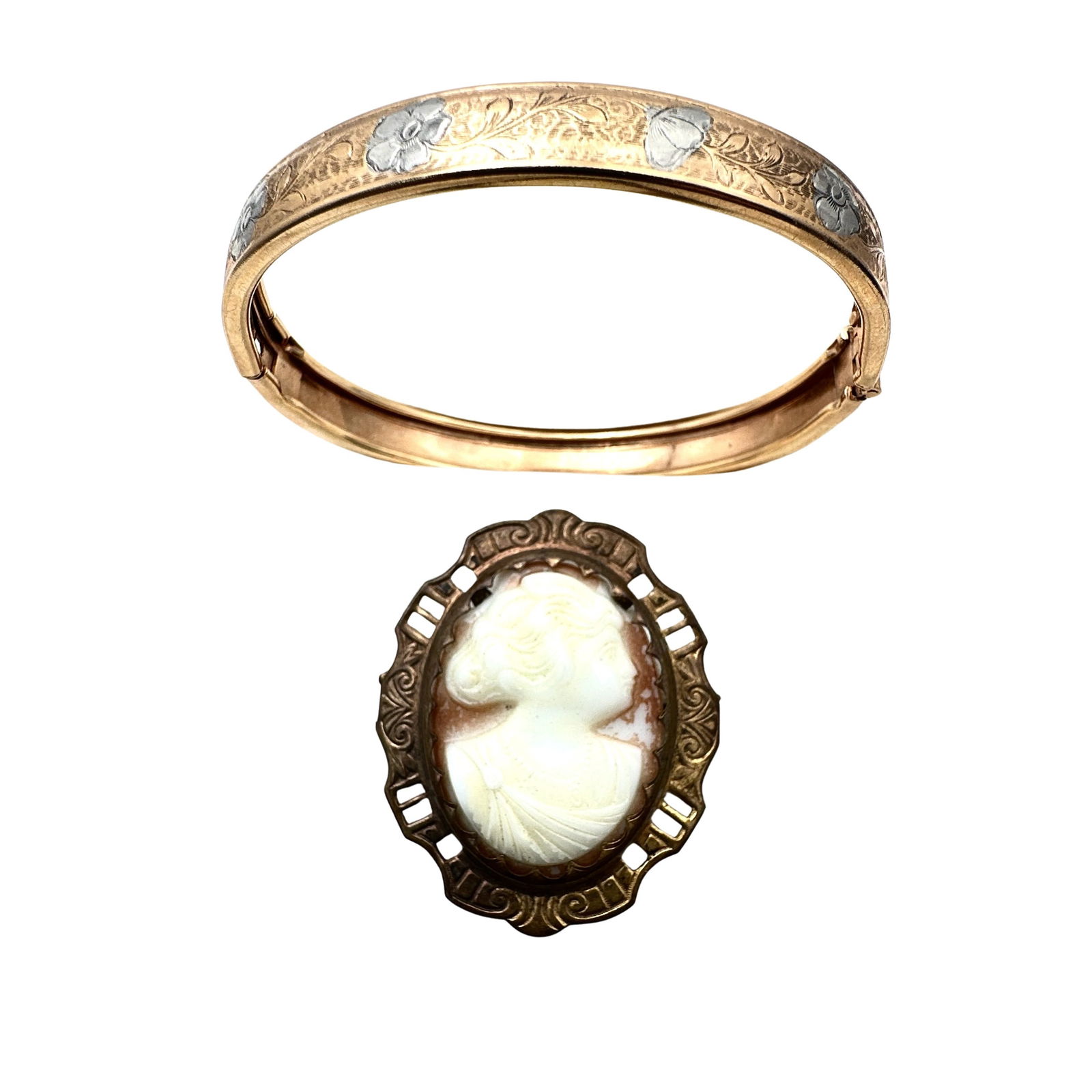 Vintage Gold Filled Bracelet & Cameo Brooch (1 of 3)