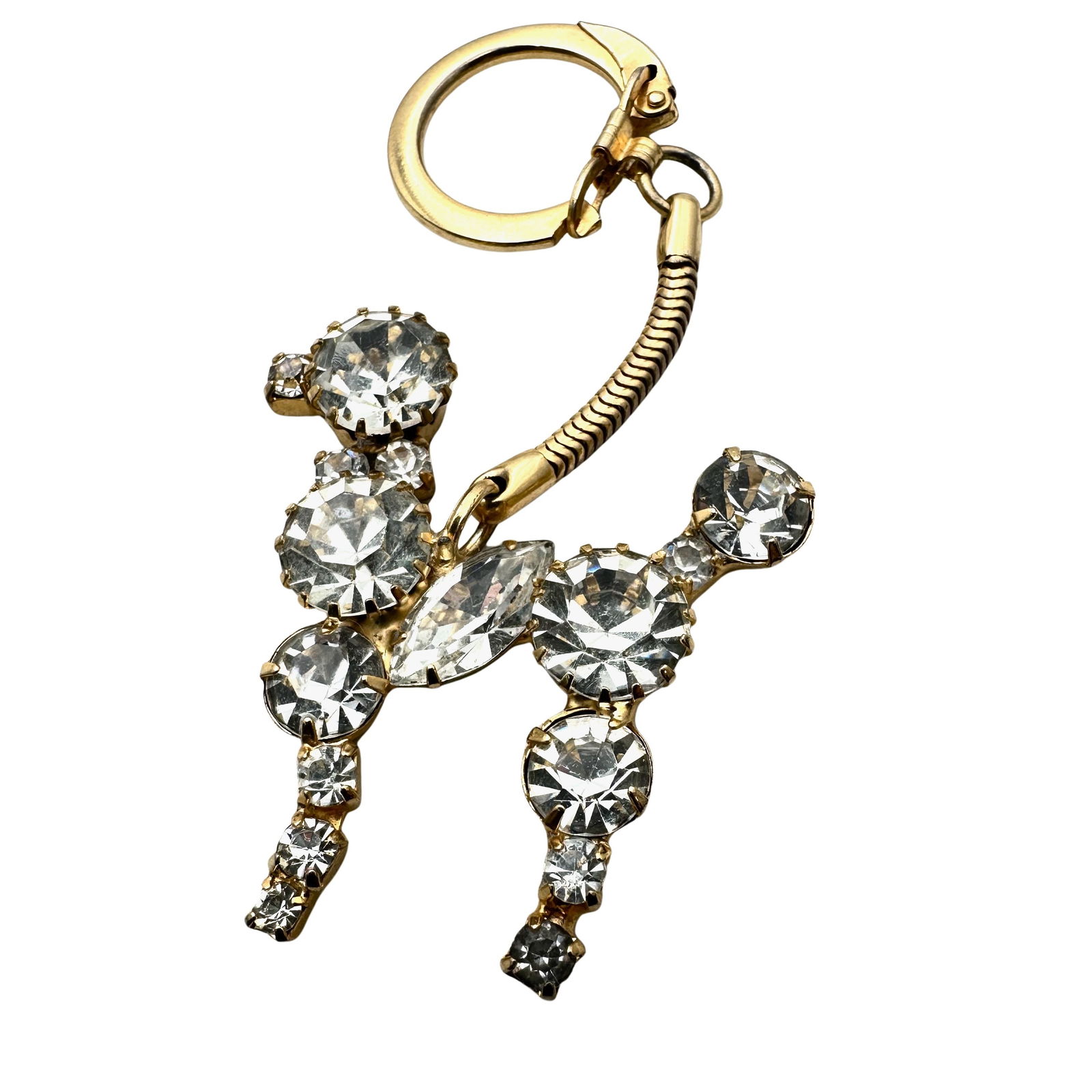 Vintage Clear Rhinestone Gold Tone Poodle Key Chain (1 of 3)