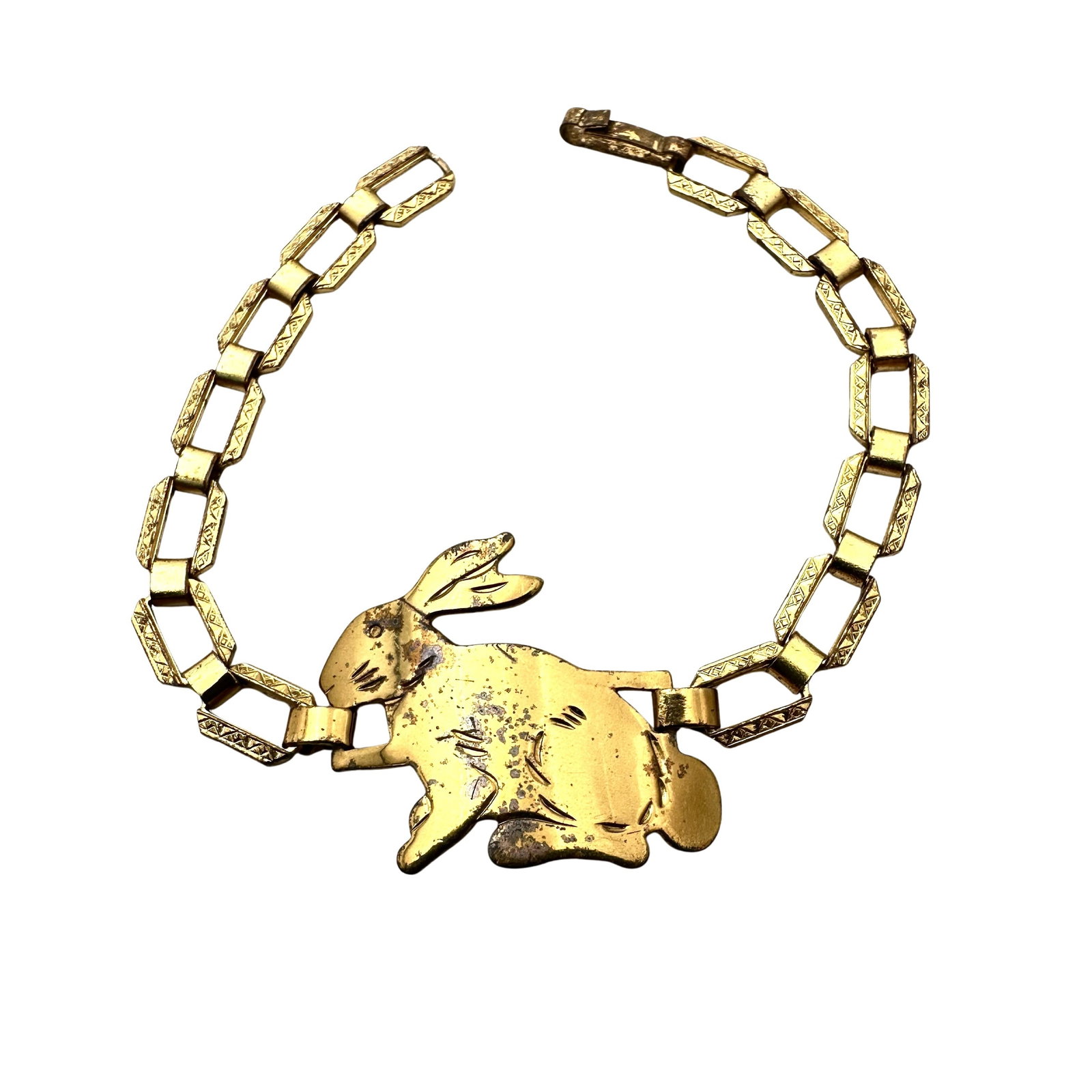 Vintage Antique Gold Tone Childs Bracelet Rabbit Bunny Easter: Vintage Antique Gold Tone Childs Bracelet Rabbit Bunny Easter