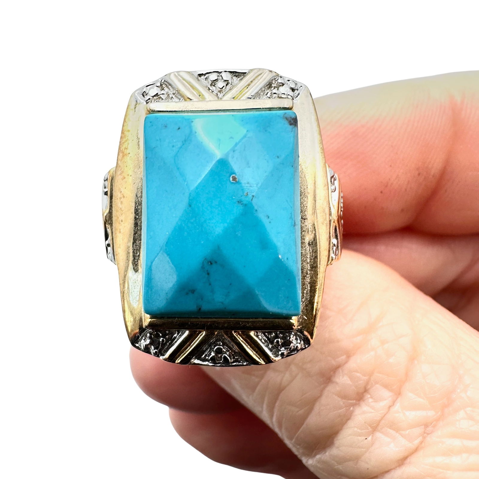 Ross Simons Yellow Gold Over Sterling Silver Turquoise Ring Size 9 Weight 9.4 Grams (1 of 3)