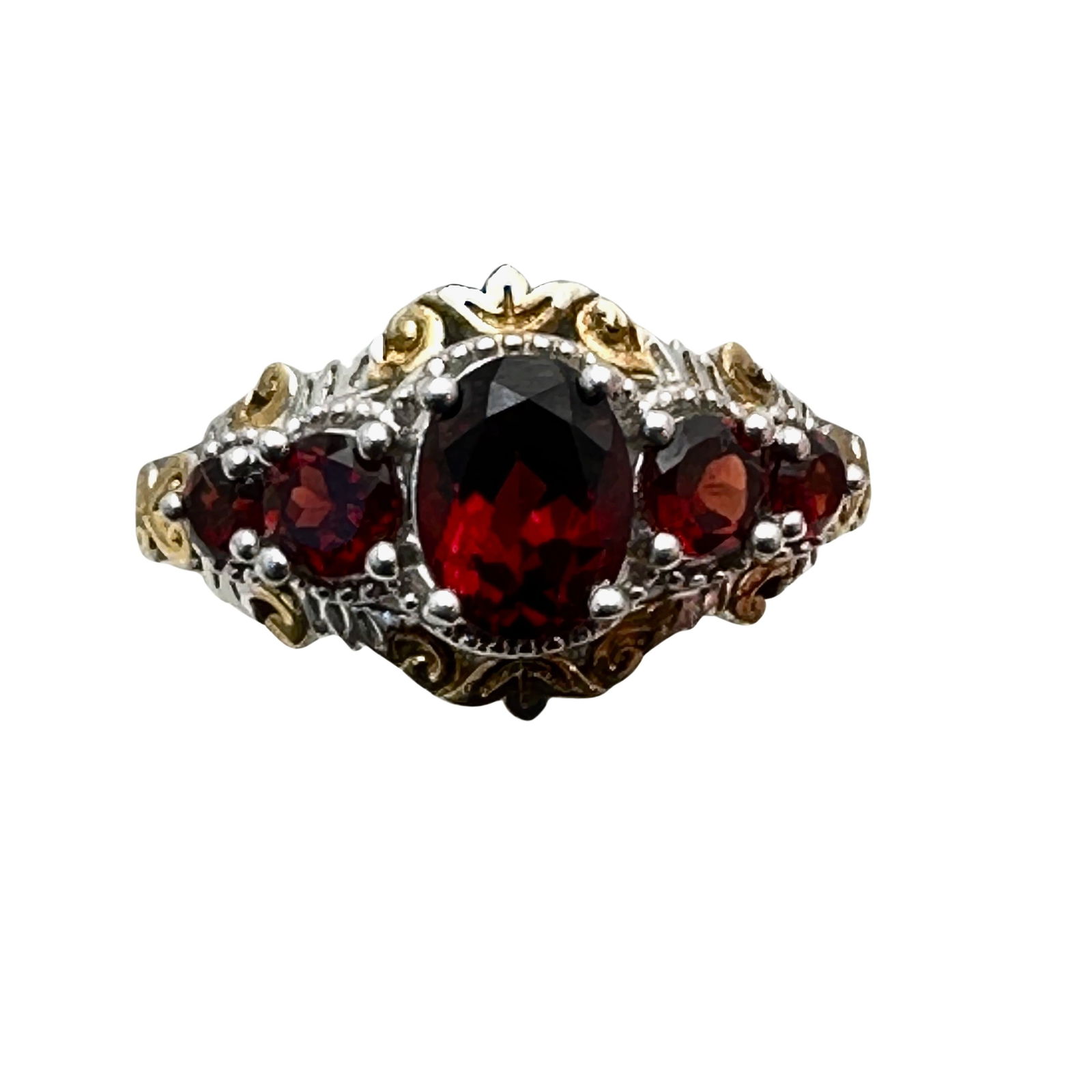 Sterling Silver Garnet Ring Size 9 Gold Accents 4.8 Grams (1 of 3)