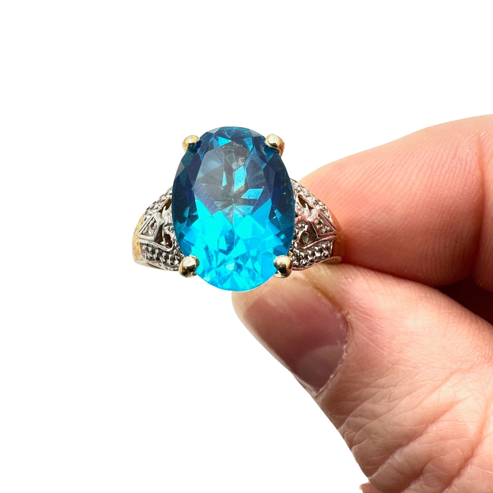 Chuck Clemency London Blue Topaz Diamond Ring Gold Over Sterling Silver Size 9 (1 of 3)