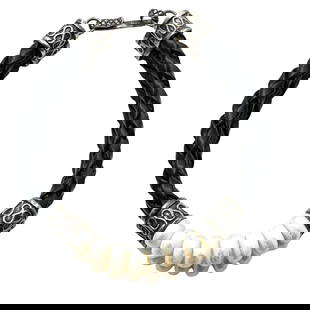 Sterling Silver Black Leather Pearl Bracelet 7 Inch Length: Sterling Silver Black Leather Pearl Bracelet 7 Inch Length