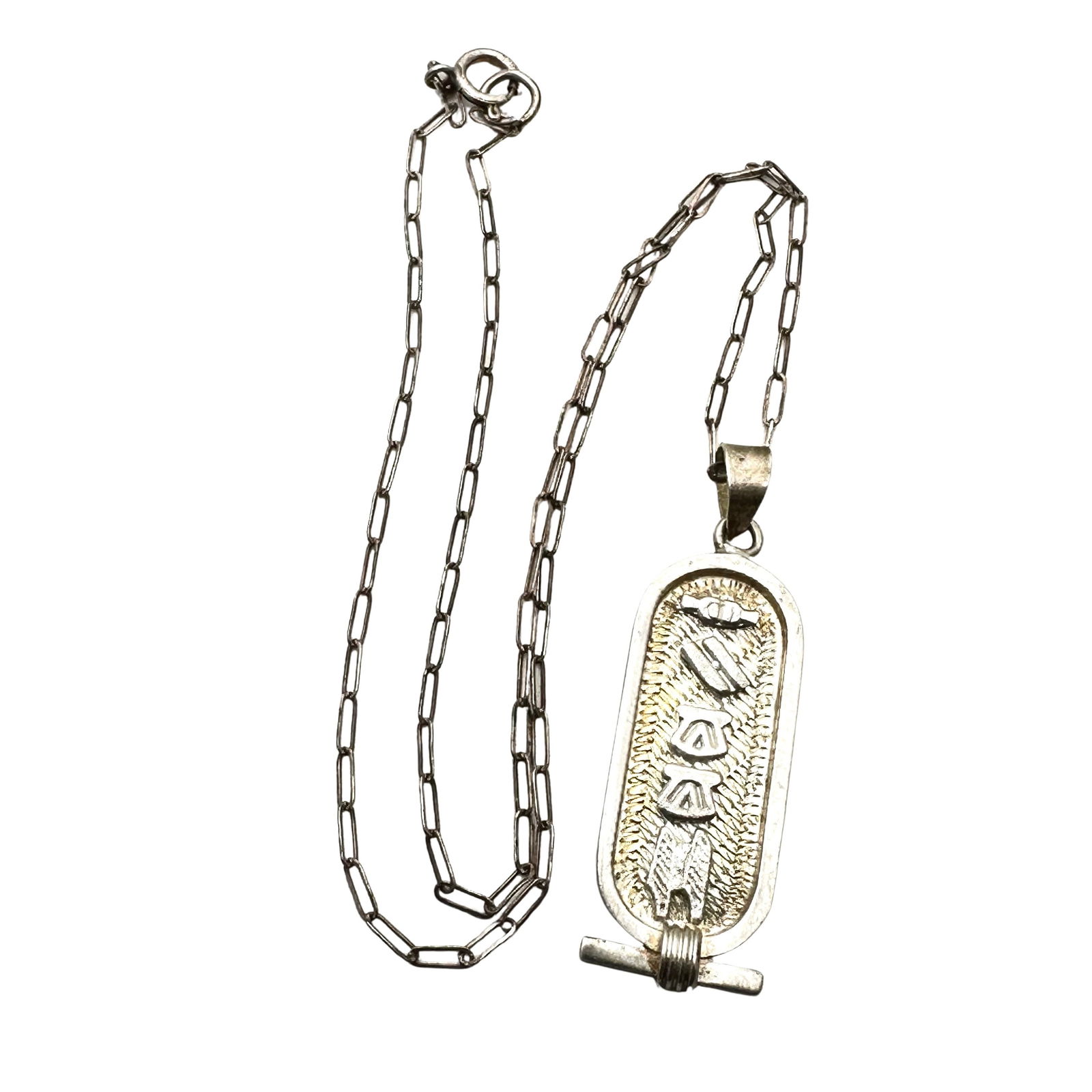 Vintage Egyptian Hieroglyph Pendant Sterling Silver Necklace 16 Inch Chain 7.8 Grams (1 of 3)