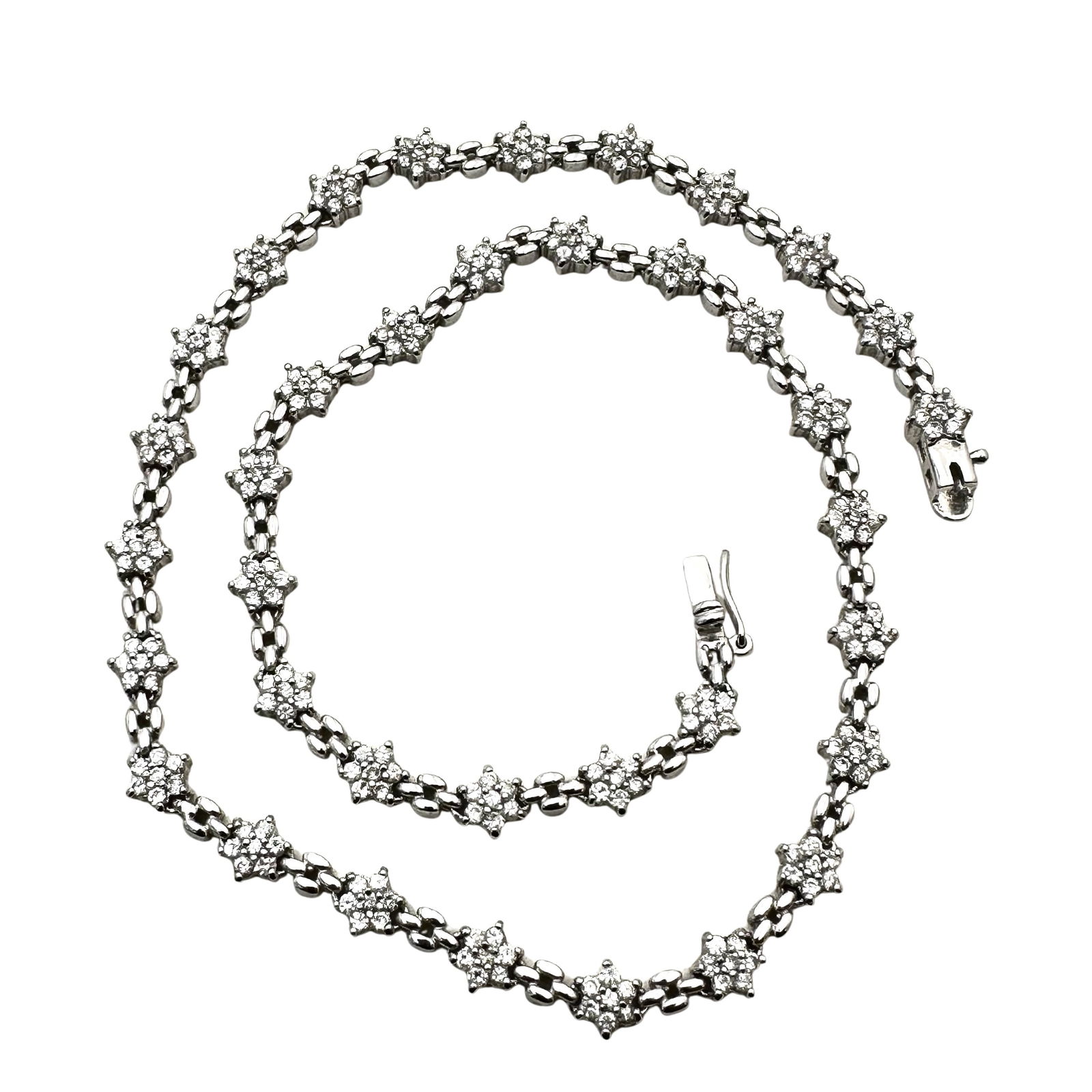 White Topaz Sterling Silver Flower Design Necklace 16 Inch 21 Grams (1 of 3)