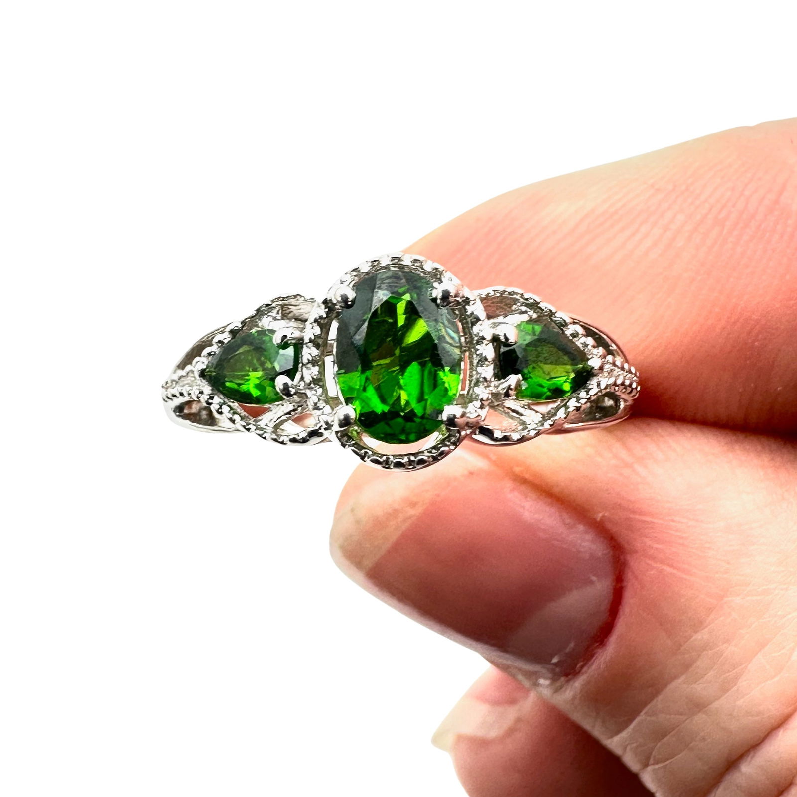 Sterling Silver Green Emerald Ring Size 9: Sterling Silver Green Emerald Ring Size 9