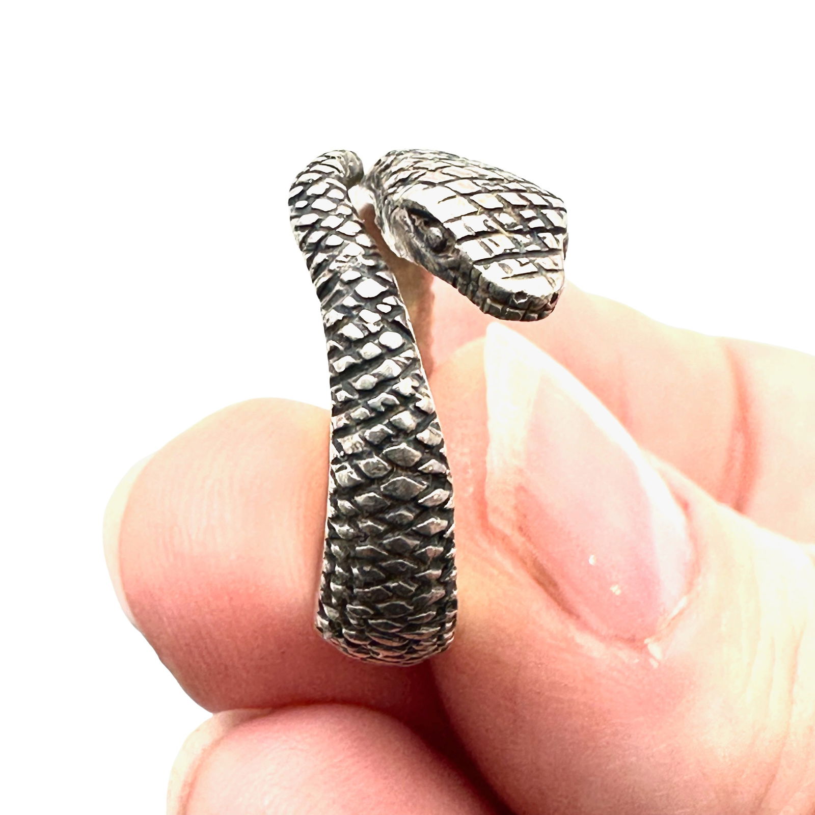 Vintage Sterling Silver Snake Ring Adjustable Set at Size 9 (1 of 3)