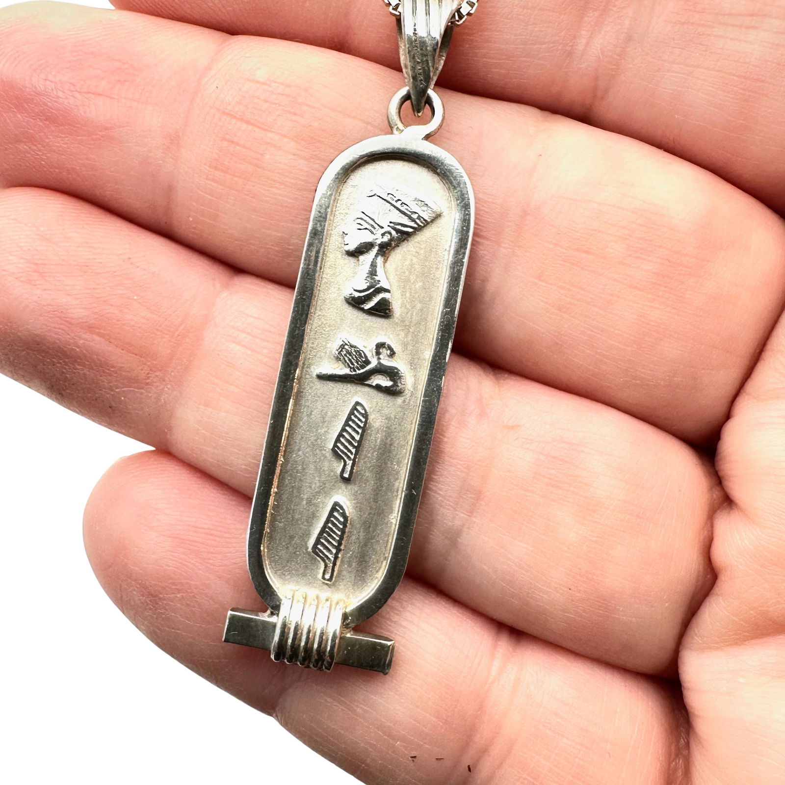 Vintage Egyptian Hieroglyph Pendant Sterling Silver Necklace 20 Inch Chain 7.3 Grams (1 of 3)