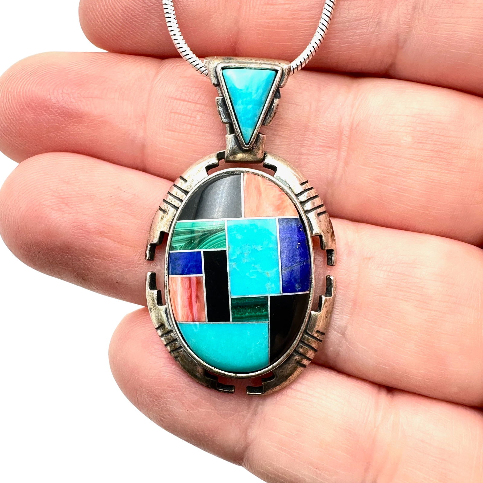 Carolyn Pollack Multi Gemstone Inlay Pendant Sterling Silver Chain 16 Inch (1 of 3)