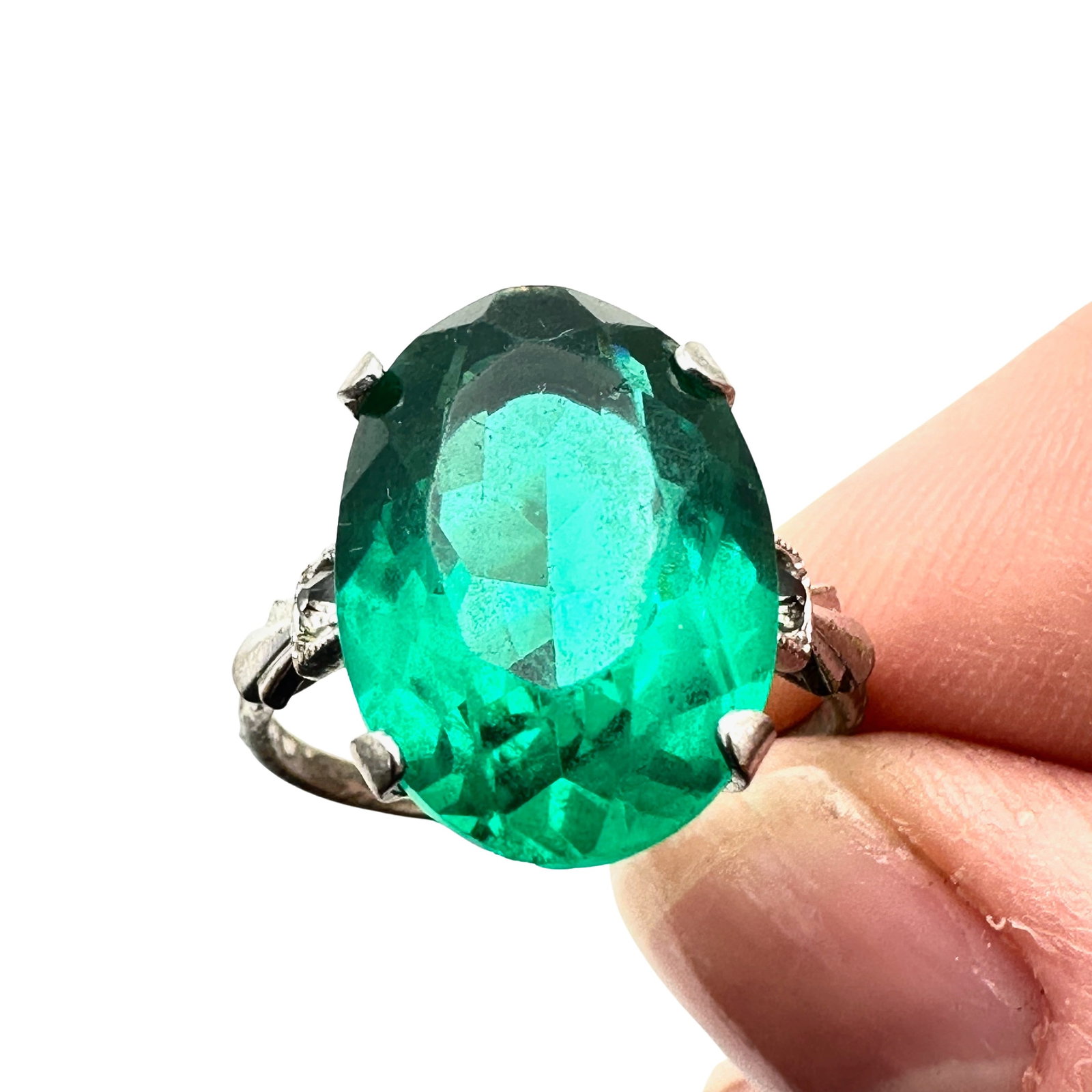 Vintage Sterling Silver Ring Glass Stone Size 7: Vintage Sterling Silver Ring Glass Stone Size 7