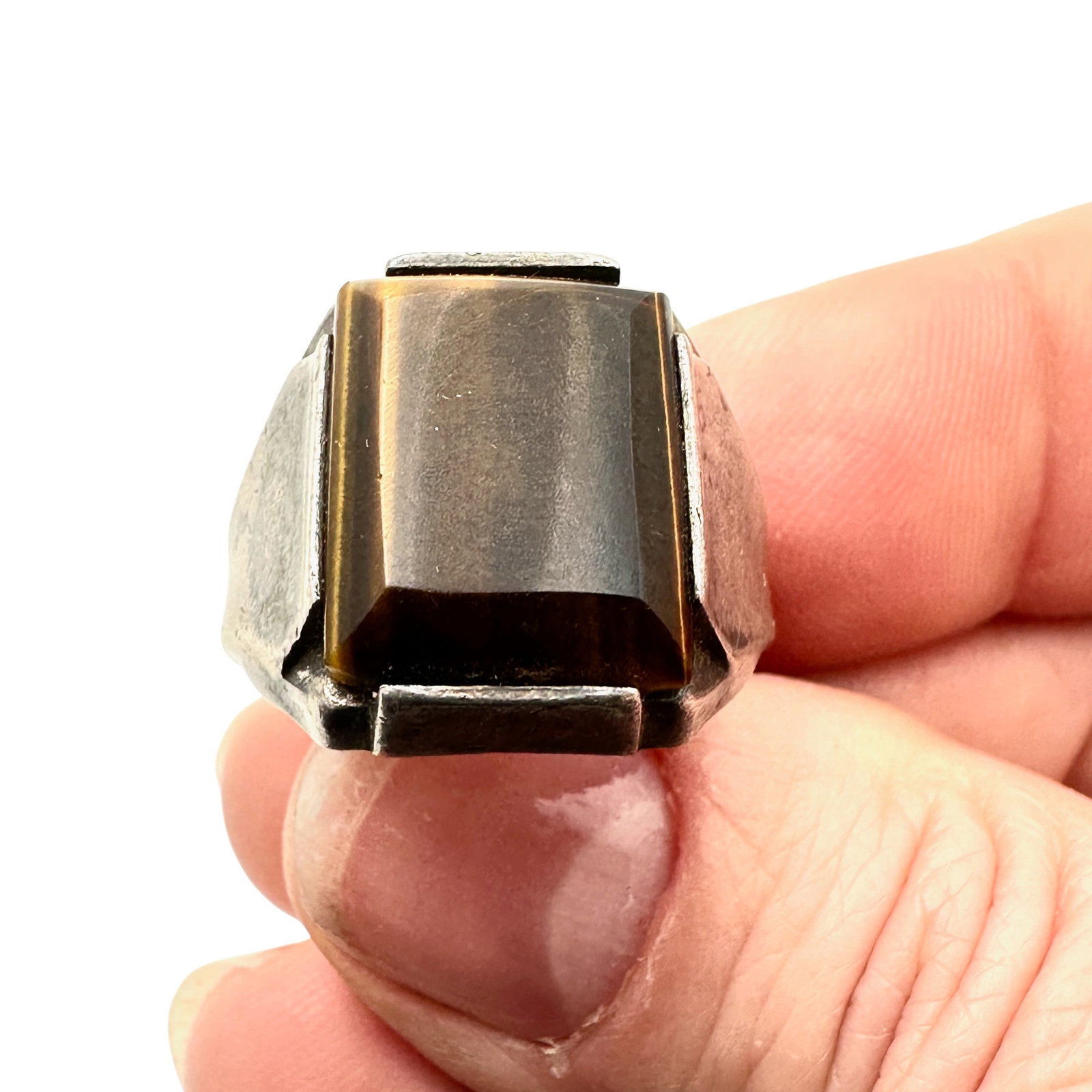 Antique Sterling Silver Tigers Eye Ring Size 9.5: Antique Sterling Silver Tigers Eye Ring Size 9.5