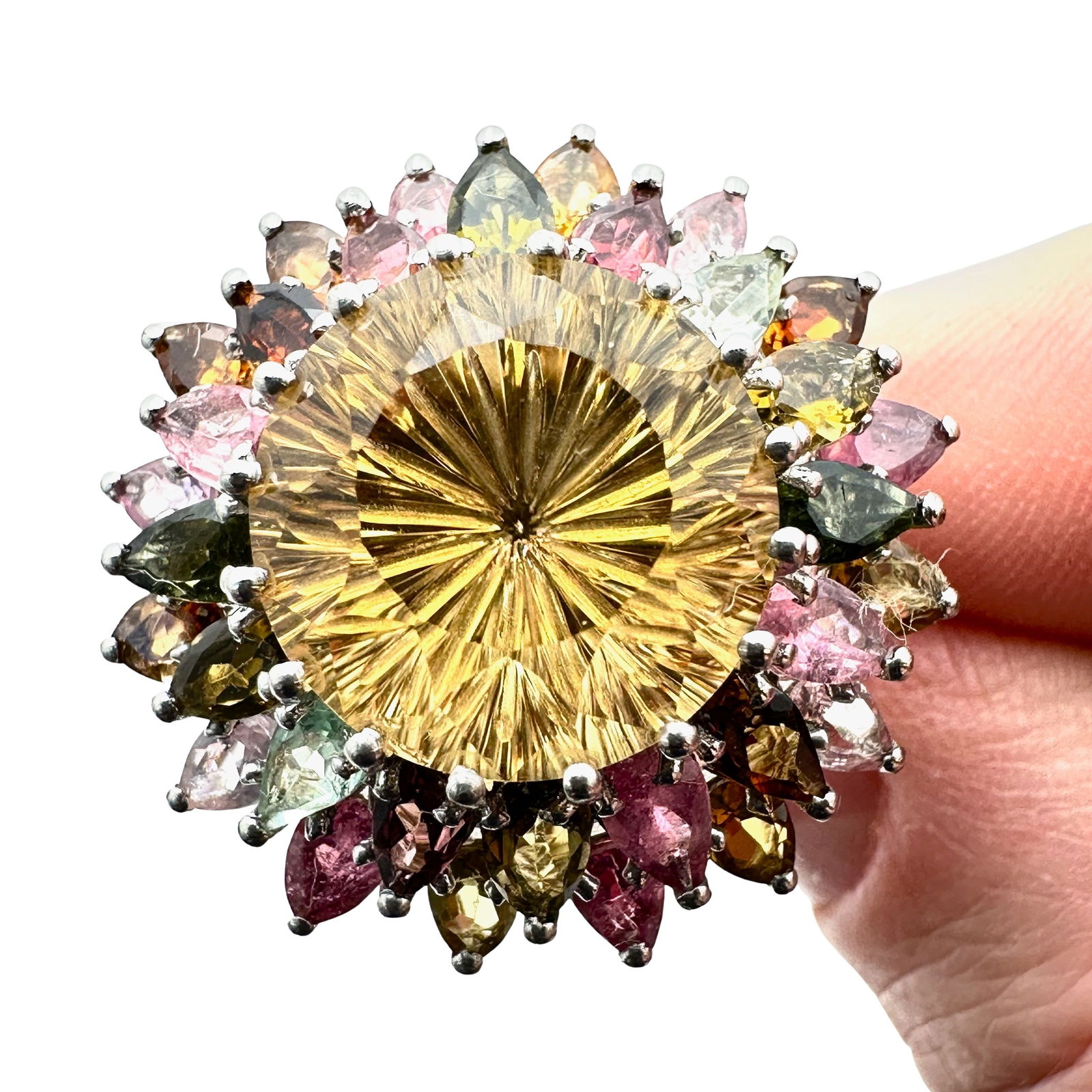 Stunning Citrine Multicolor Tourmaline Sterling Silver Domed Statement Ring Size 10 (1 of 3)