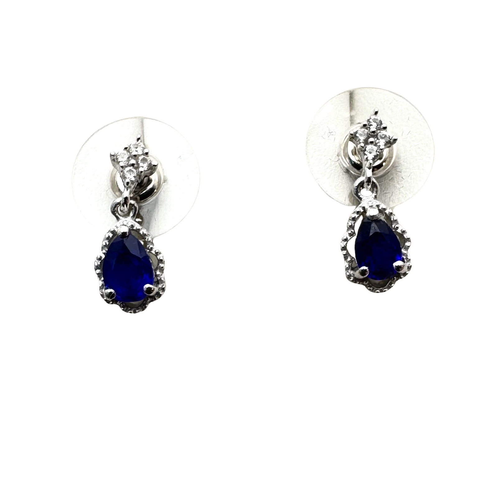 Tanzanian Blue Spinel & White Zircon Sterling Silver Pierced Earrings: Tanzanian Blue Spinel & White Zircon Sterling Silver Pierced Earrings