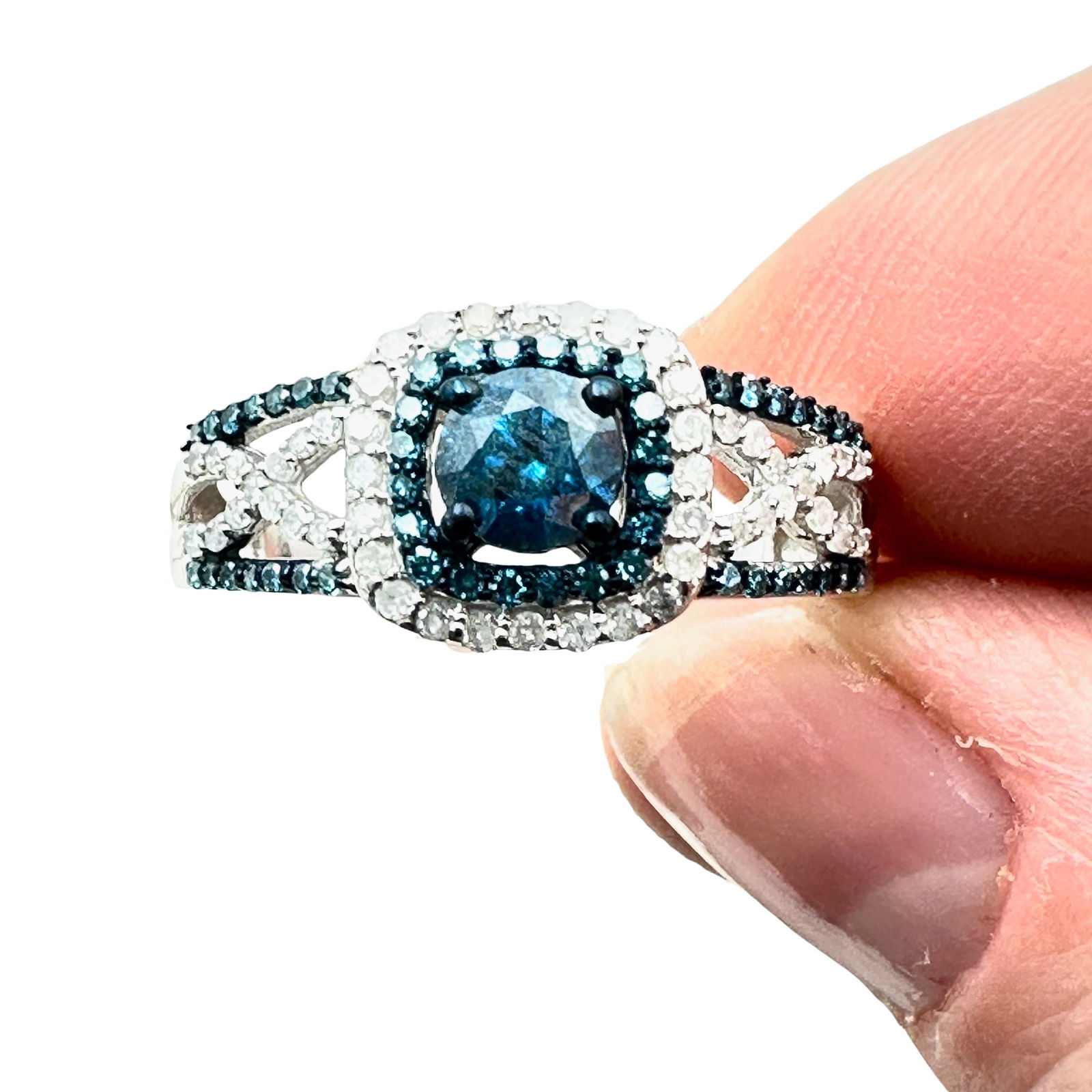 D'Joy Blue White Diamond Sterling Silver Ring Size 10.5 (1 of 3)