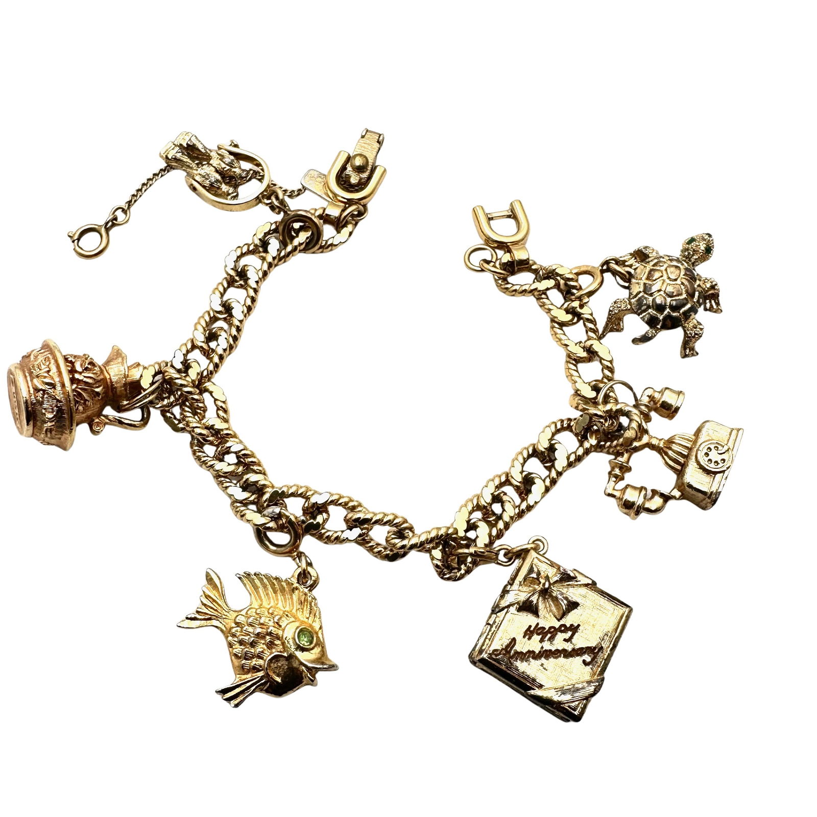 Vintage Gold Tone Monet Charm Bracelet Articulated Turtle 7.5 Inch (1 of 3)
