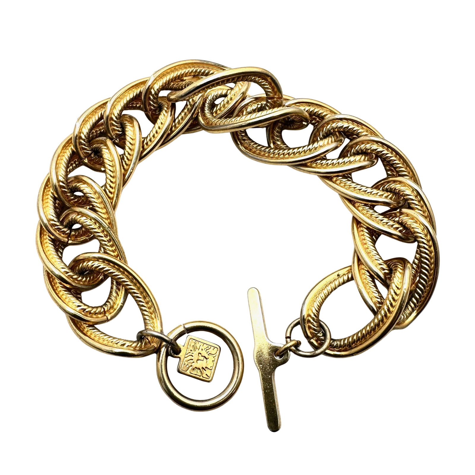 Vintage Anne Klein Gold Tone Wide Link Bracelet 7.5 Inch: Vintage Anne Klein Gold Tone Wide Link Bracelet 7.5 Inch