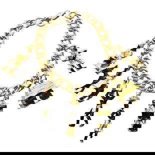 Vintage Gold Tone Charm Bracelet Black Enamel Blackamoor: Vintage Gold Tone Charm Bracelet Black Enamel Blackamoor