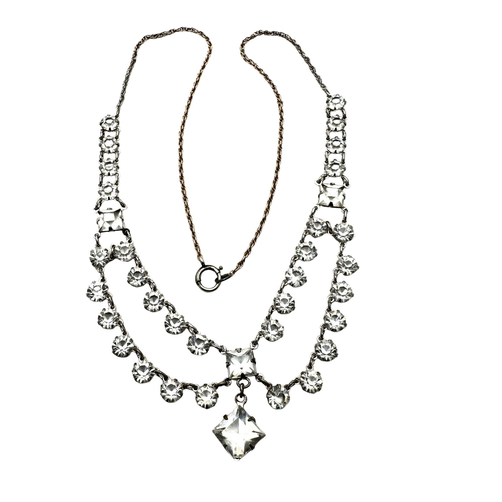 Antique Vintage Clear Crystal Silver Tone Necklace 16 Inch: Antique Vintage Clear Crystal Silver Tone Necklace 16 Inch