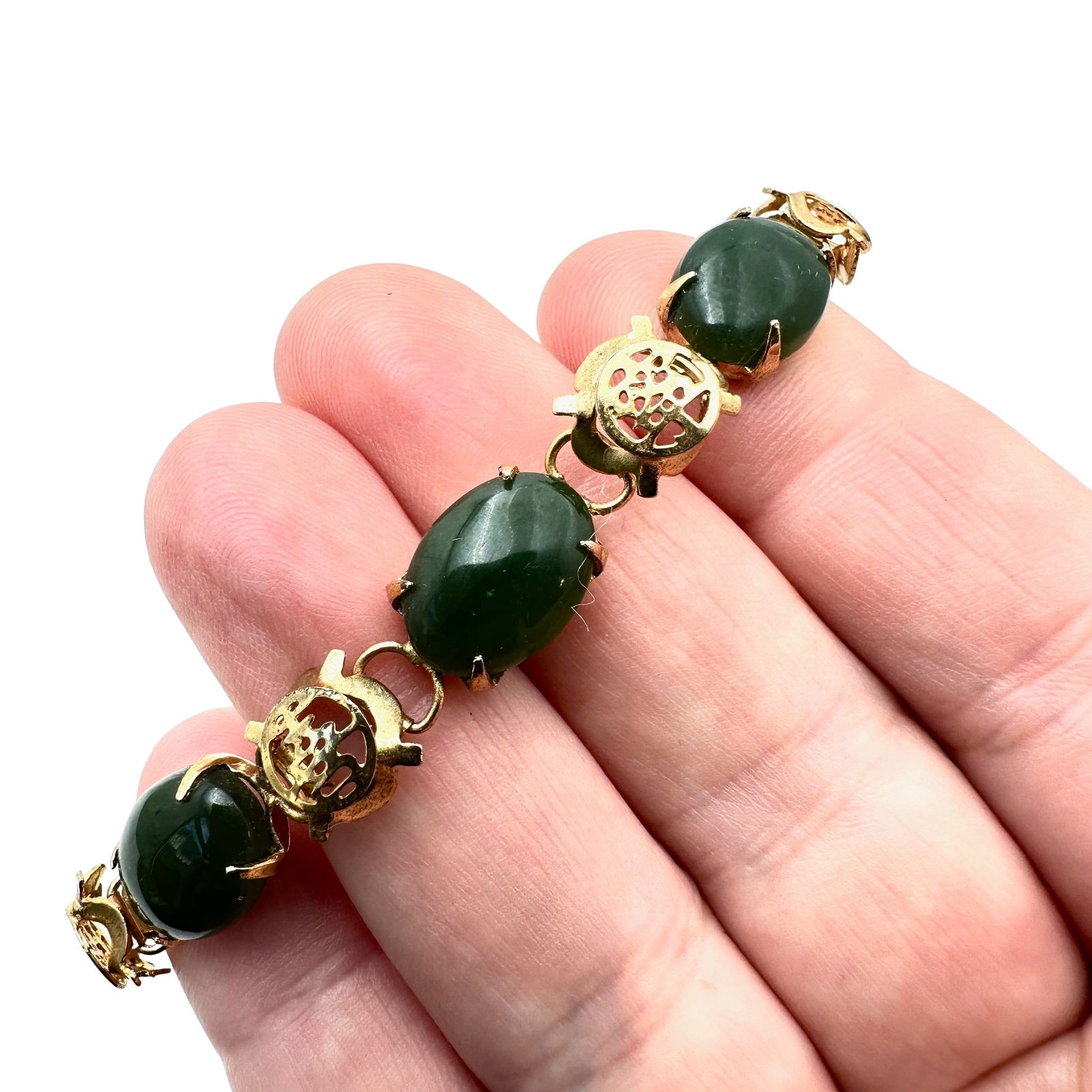 Vintage Jade Gold Plated Asian Design Bracelet 6.5 Inch: Vintage Jade Gold Plated Asian Design Bracelet 6.5 Inch