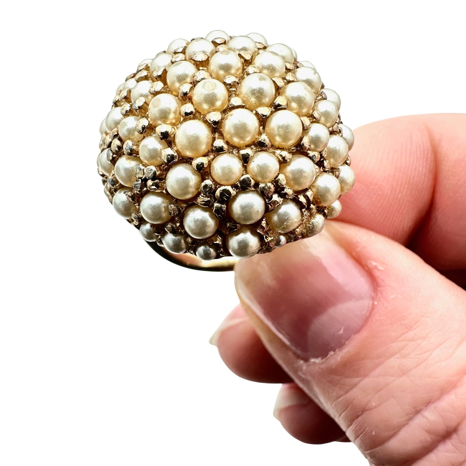 Vintage Ciner Faux Pearl Gold Tone Ring Size 5 Statement Ring (1 of 3)