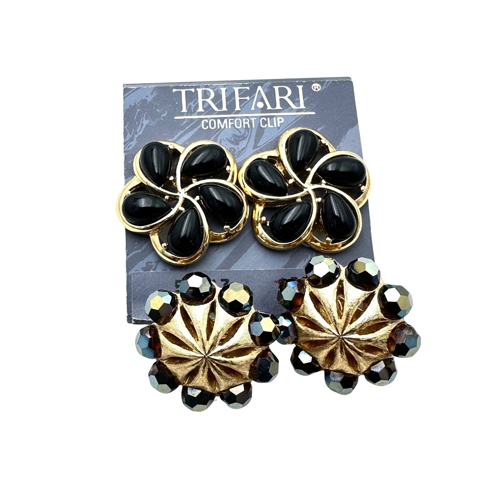 Vintage Group Trifari Crystal Earrings Clip Original Card: Vintage Group Crystal Earrings Clip Original Card