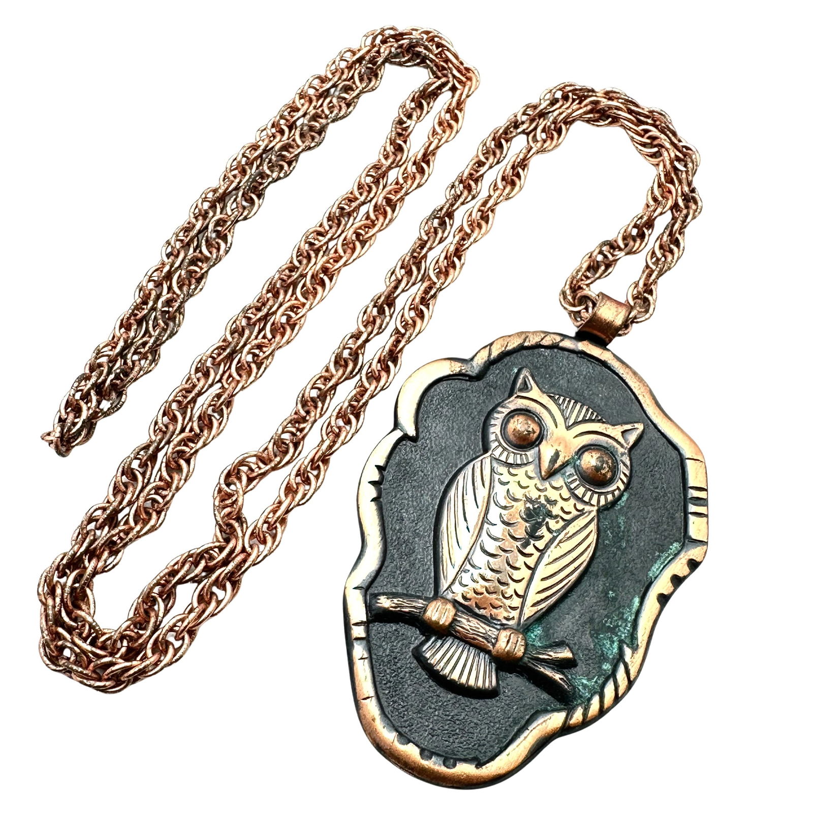 American Southwest Vintage Copper Owl Pendant Necklace 22 Inch: American Southwest Vintage Copper Owl Pendant Necklace 22 Inch