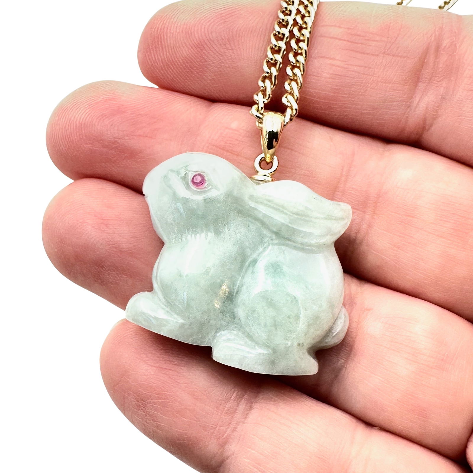 Vintage Carved Jade Bunny Pendant Gold Filled Chain 20 Inch: Vintage Carved Jade Bunny Pendant Gold Filled Chain 20 Inch