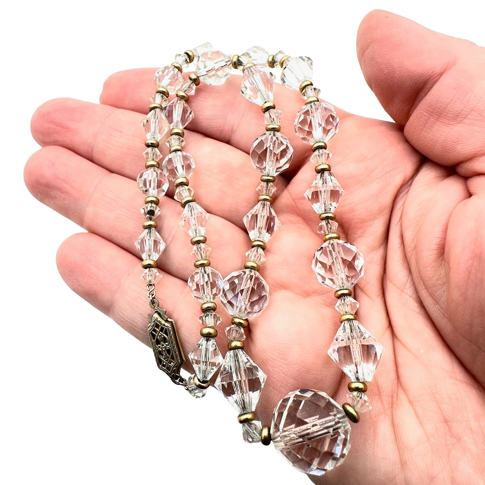 Antique Gold Filled Rock Crystal Bead Necklace 16 Inch (1 of 3)