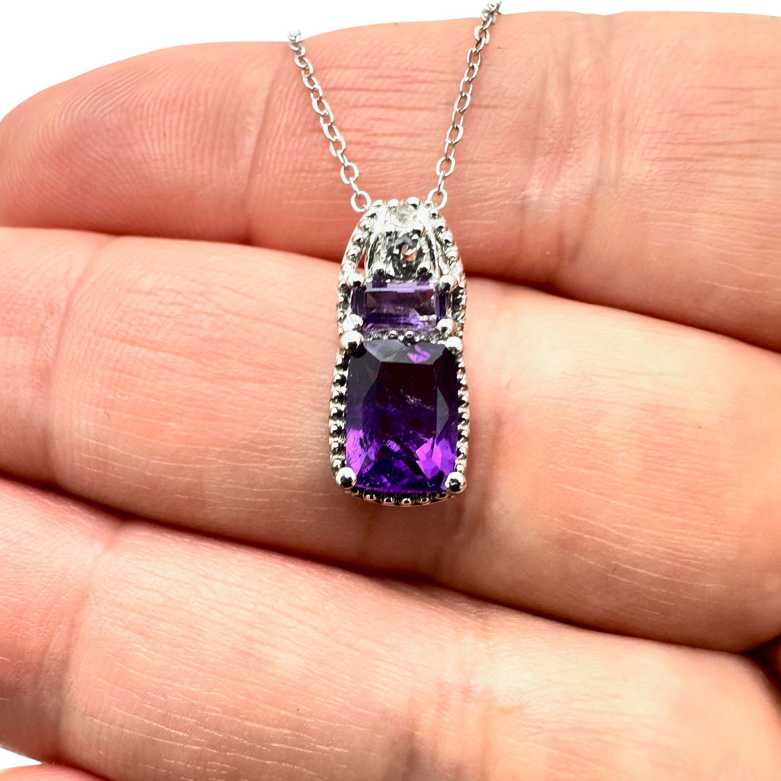 Amethyst White Topaz Pendant Sterling Silver Necklace 20 Inch Chain (1 of 3)