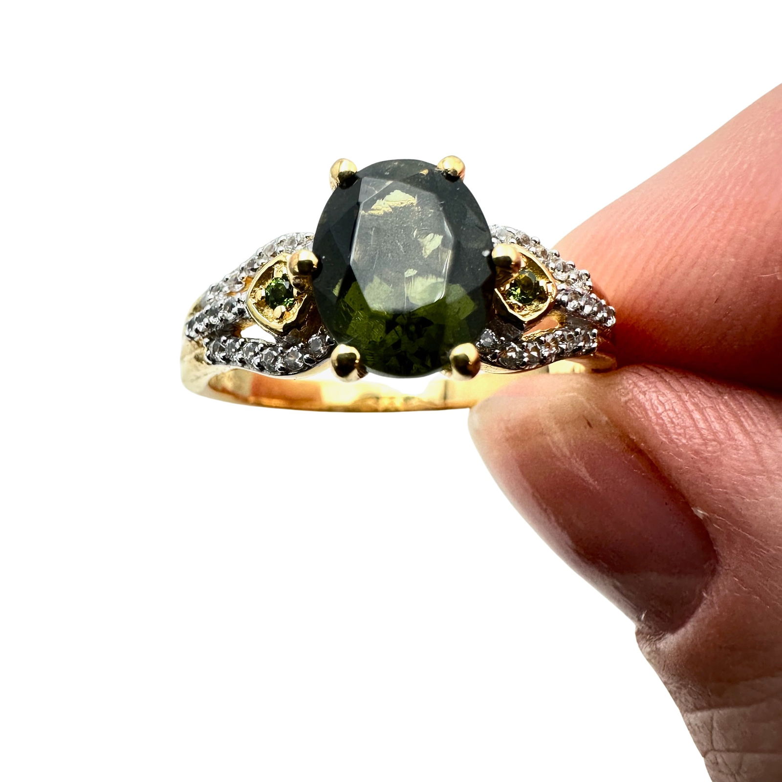 Bohemian Modavite Russian Diopside zircon Gold Over Sterling Ring Size 10: Bohemian Modavite Russian Diopside zircon Gold Over Sterling Ring Size 10