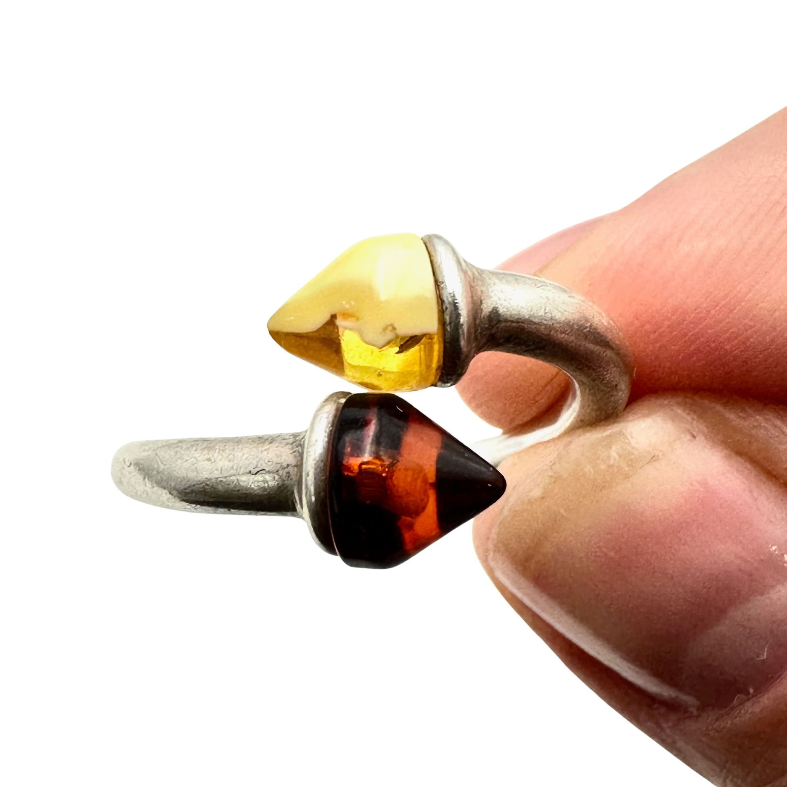 Vintage Natural Amber Sterling Silver Ring Size Adjustable Up to Size 10 (1 of 3)